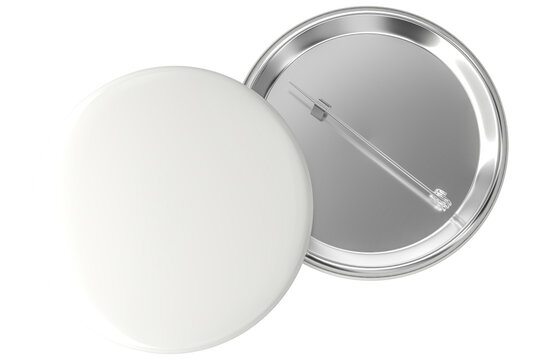 Blank white pin button badge front and back isolated background