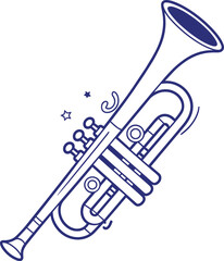 Naklejka premium Trumpet vector illustration with outline style and stars elements isolated on white for music design