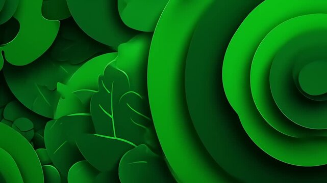 Abstract green layered design with spirals and leaf shapes for backgrounds
