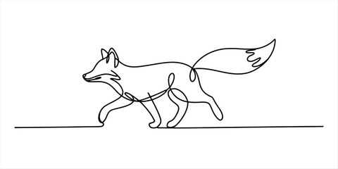 Single line drawing of a fox walking Vector, illustration © Nippon_Art Gallery