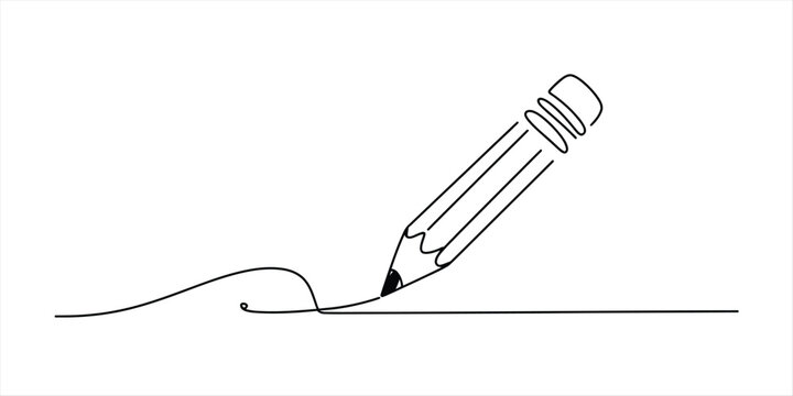 Simple continuous line drawing of a pencil writing a wavy line on paper Vector, illustration