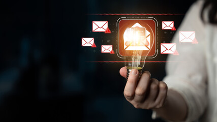 Innovative Concept of Digital Communication with Light Bulb and Email Icons Representing Ideas and Connectivity in Modern Networking Sigmoid © InfiniteFlow