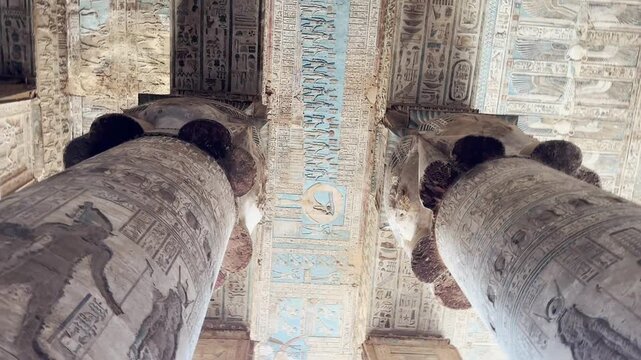 Beautiful vaults and bas-reliefs in the ancient temple complex of Dendera, Qena, Egypt
