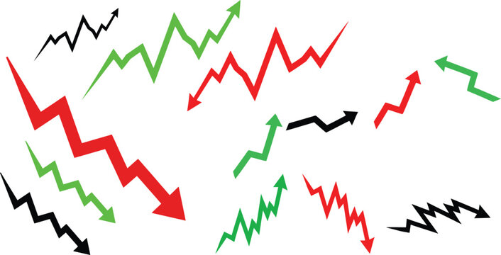 Abstract financial chart with colorful line graphs and arrow silhouette