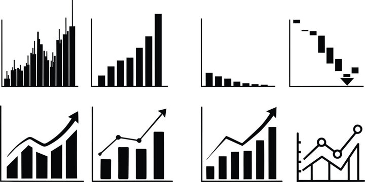 Financial data visualization a collection of black silhouette graphs and charts