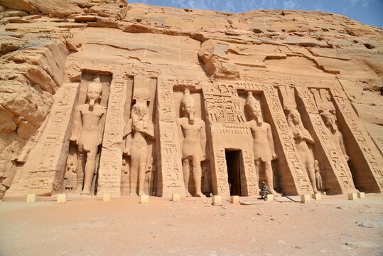A view of the Temple of Nefertari in Abu Simbel, Egypt.