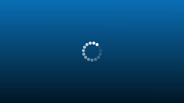 Modern white circular buffering animation with animated dashed ellipses on blue gradient background for high tech presentations and app design.