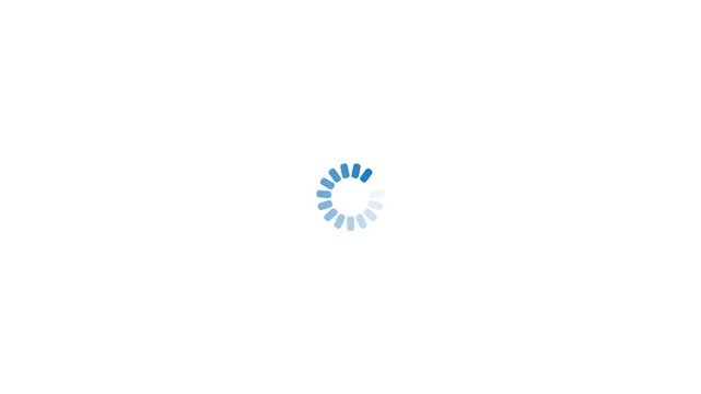 Gradient blue circular loading animation with dashed lines on white background for professional software and website user interface. 4k