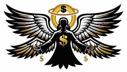 Fototapeta premium Wealth angel, finance guardian, money wings, gold finance symbol