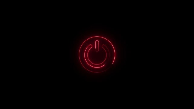Energetic red neon saber power button with circular glow on dark background. 4k motion video