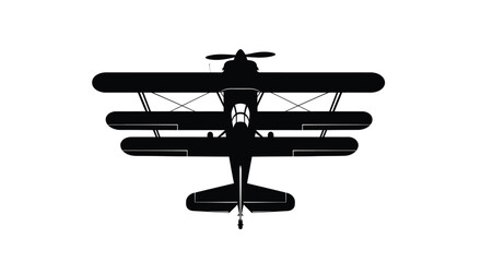 Detailed front view of a vintage biplane a striking black silhouette © Digonto