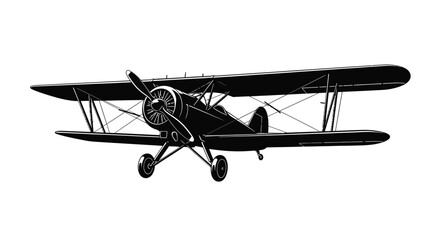 Vintage biplane in flight a striking black graphic silhouette high quality © Digonto