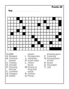 Printable Acrostic Word Puzzle Worksheet: Brain Teaser with Clues and Vocabulary Building Acrostic Vol 3 Puzzle 48