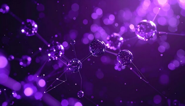 Abstract Purple Molecular Structure with Glowing Particles.
