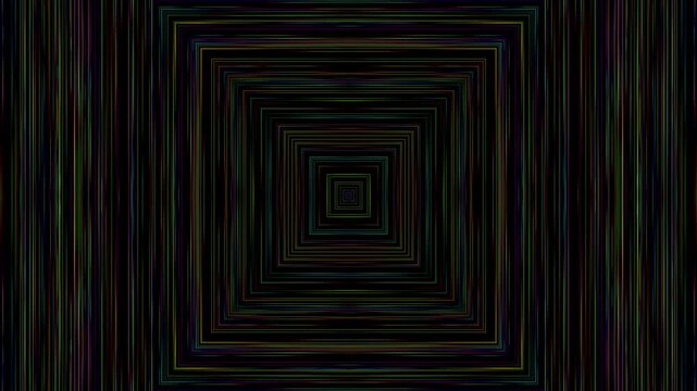 A dynamic abstract background featuring vibrating colorful noisy square lines with intense digital grit and rhythmic motion.