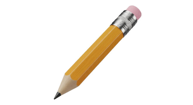 Vector illustration&nbsp;of short yellow pencil with pink eraser on a transparent background