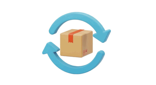 Vector illustration&nbsp;of 3d illustration of a cardboard package with circular arrows for return on a transparent background