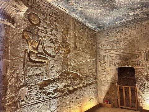 A view of the Temple of Nefertari in Abu Simbel, Egypt.
