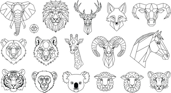 Intricate animal head illustrations a collection of diverse wildlife portraits