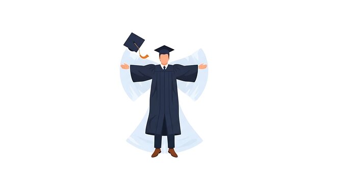 A young man in a graduation gown and cap throwing his hat in the air in celebration