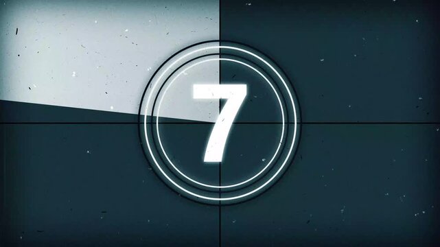 10 second old film countdown with switch on effect, ideal for cinematic intros, retro movies, vintage countdown movie from 10 to 0 number, defocused film look, flicker, scratches effect, 4k