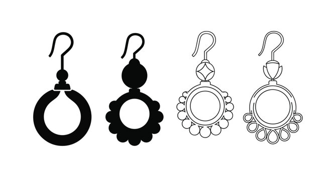 Four earring designs displayed with varying levels of detail silhouette