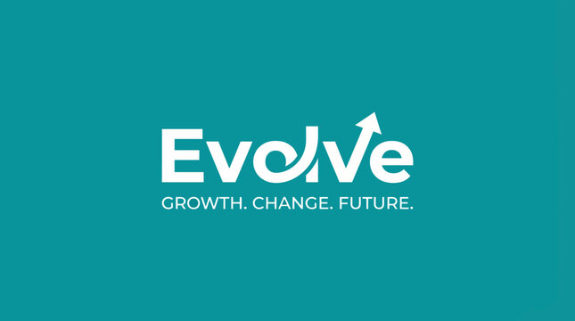A modern graphic logo depicting the concept of evolution with an upward arrow, symbolizing growth, change, and looking towards the future in a vibrant teal color.