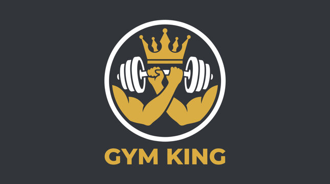 An impactful logo design, featuring a crowned figure holding dumbbells, representing strength and leadership in the fitness industry and gym culture.