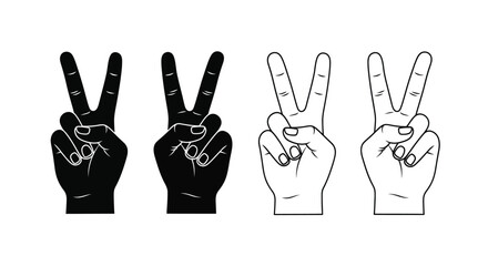 Fototapeta premium Four hands displaying peace signs a striking black silhouette