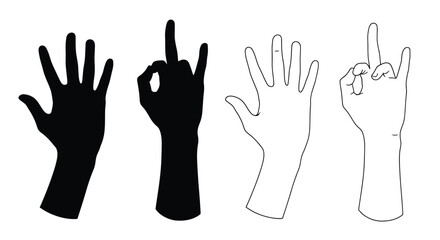 Fototapeta premium Hands displaying gestures positive and negative black and white silhouette