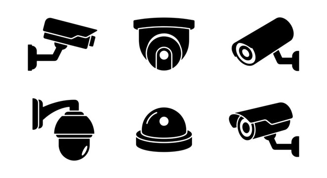 Security Camera Icons, Surveillance System Vector Graphics, CCTV Equipment Set, Monitoring Technology Elements