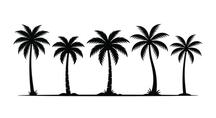 A row of five silhouetted palm trees against a white background © MDHABiBUR