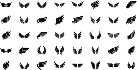 Fototapeta premium A collection of various black wing icons on a white background