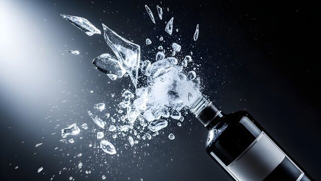 Explosion of Ice and Water from Dark Bottle