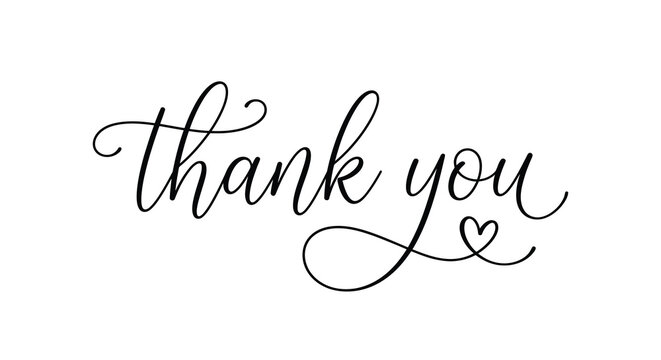 Elegant calligraphy reads thank you with a delicate heart flourish