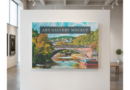 Art Gallery Mockup on Wall for Branding and Commercial Use