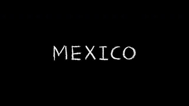Mexico word handwriting animation on black background