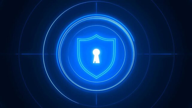 Animated blue shield with a keyhole symbol, representing cybersecurity and digital protection. Essential for online safety and data security awareness