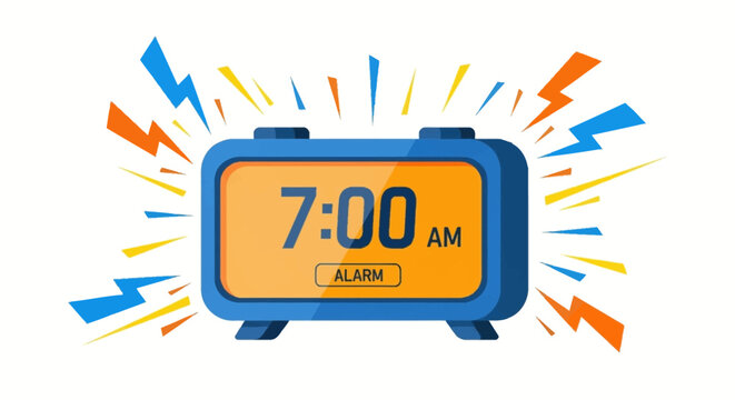 Digital alarm clock at 7:00 AM.