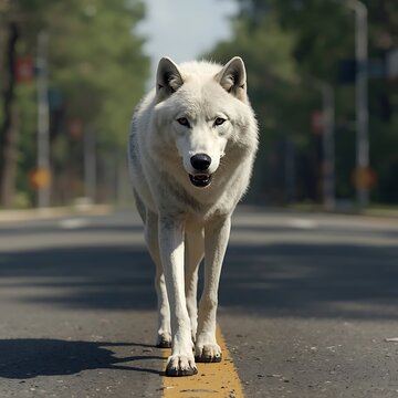 A white wolf found on the street.