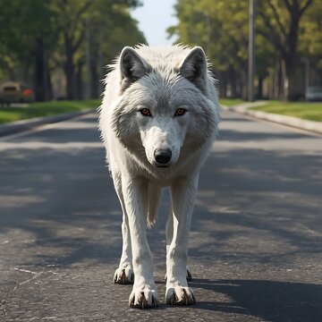 A white wolf found on the street.