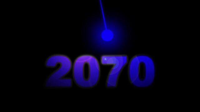 Futuristic  with glowing light beam. Sci-Fi year 2070 glowing numbers typography animation 4k.