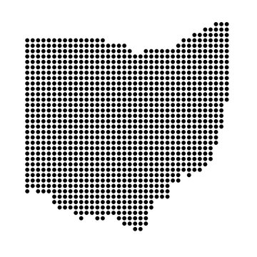 Ohio, state of United States, USA. Black dot silhouette map for infographic, graphs, business reports or technology design. Vector illustration on white background