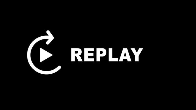 The word replay is displayed in a clean white sans serif font next to a circular play icon designed for intuitive user interaction on a dark theme