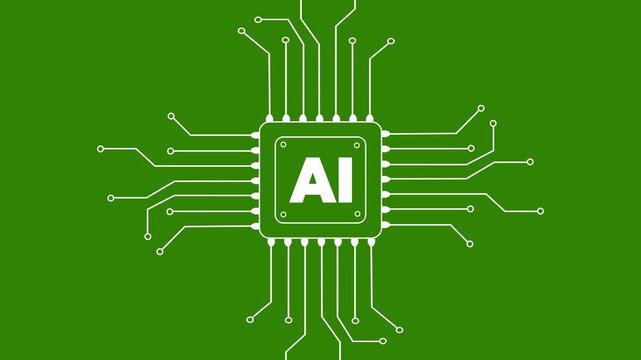 Futuristic ai chip with glowing circuitry in motion.Luminous AI chip with glowing blue circuitry against a dark background