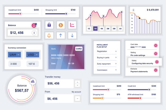 A collection of modern vector UI UX elements for a finance application design