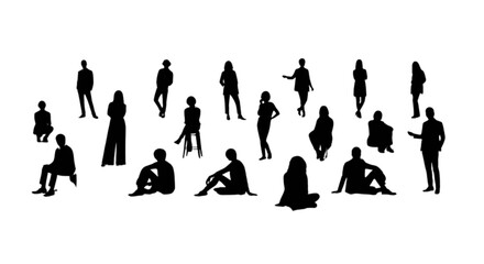 Obraz premium Silhouettes of people in casual gathering isolated on transparent background, Vector
