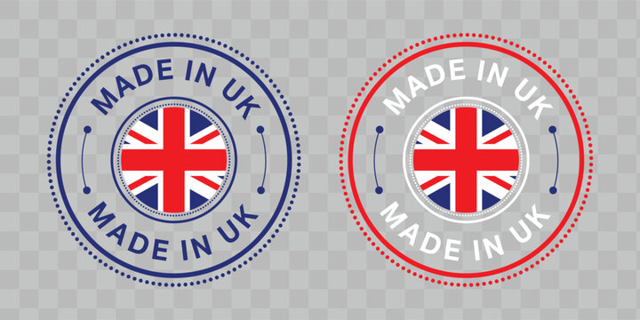 Made in UK Circular Badge in UK flag colors Variations on Transparent Background EPS Vector File