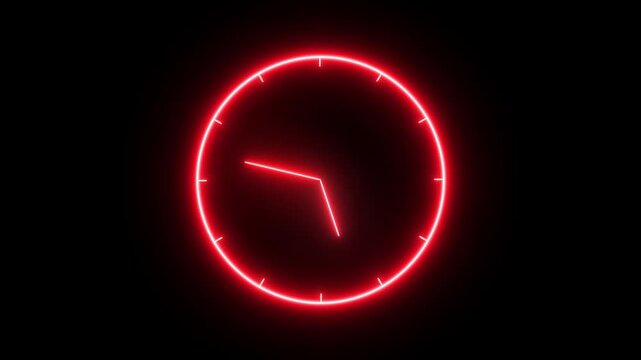 Prostrate red neon glowing clock animation video with geometric abstract colorful line and circle design for vertical video