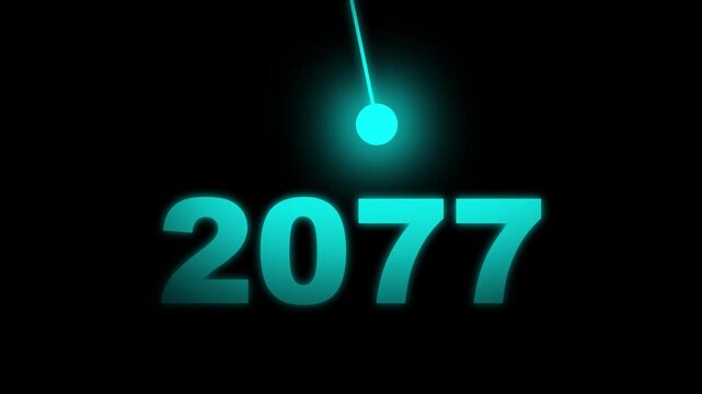 Futuristic with glowing light beam. Sci-Fi year 2077 glowing numbers typography animation 4k.